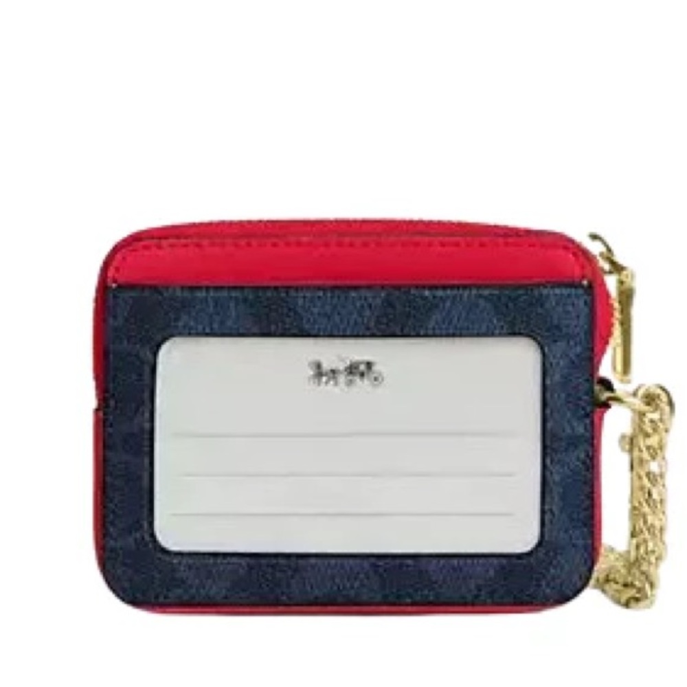 NWT COACH ZIP CARD CASE IN SIGNATURE CANVAS IN DENIM/BOLD RED - Picture 4 of 6